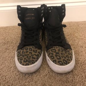 Women’s Black and Leopard Supra Sneakers
